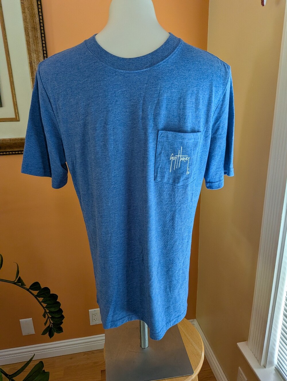 Guy Harvey Heather Blue Short Sleeve Pocket Tee Size M